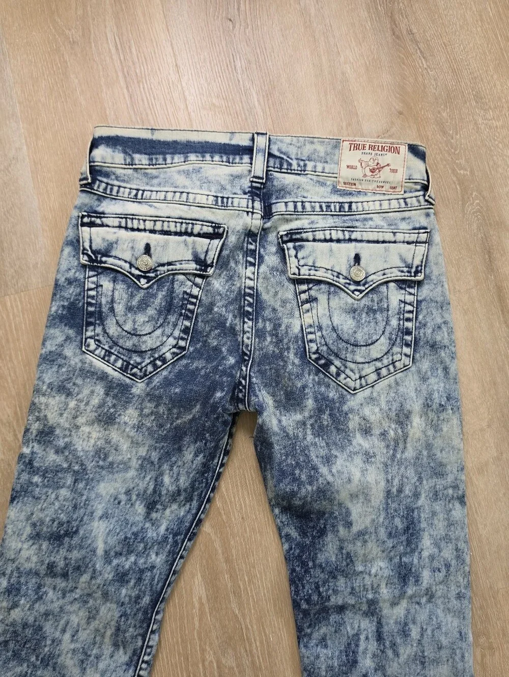 True Religion Jeans Size 34 Mens Rocco Relaxed Skinny Acid Wash Flap Pocket